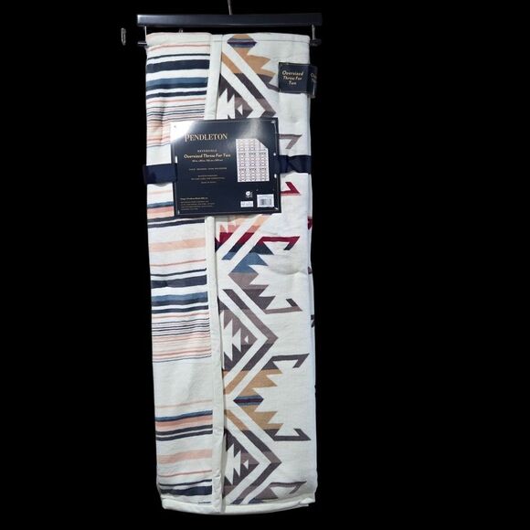 Pendleton Throw Blanket For Two Reversible Oversized Cream Tribal Pattern 60x80 - Picture 7 of 16